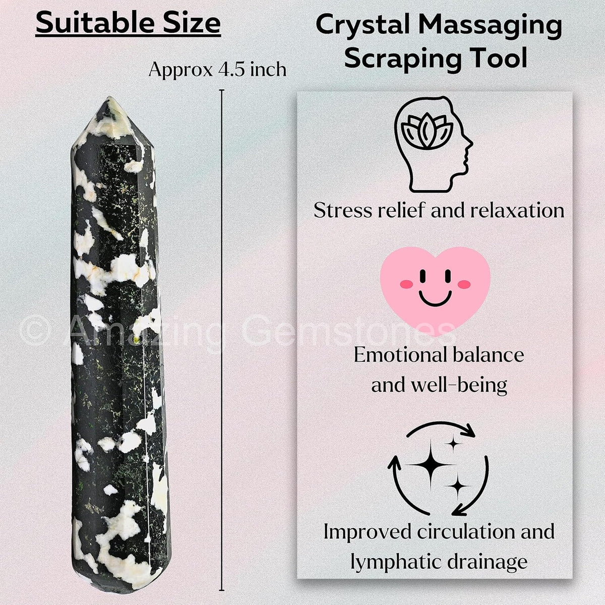 Amazing Gemstone Black and White Tourmaline Crystal Wand Massage Stick - Pelvic Wand Gua Sha for