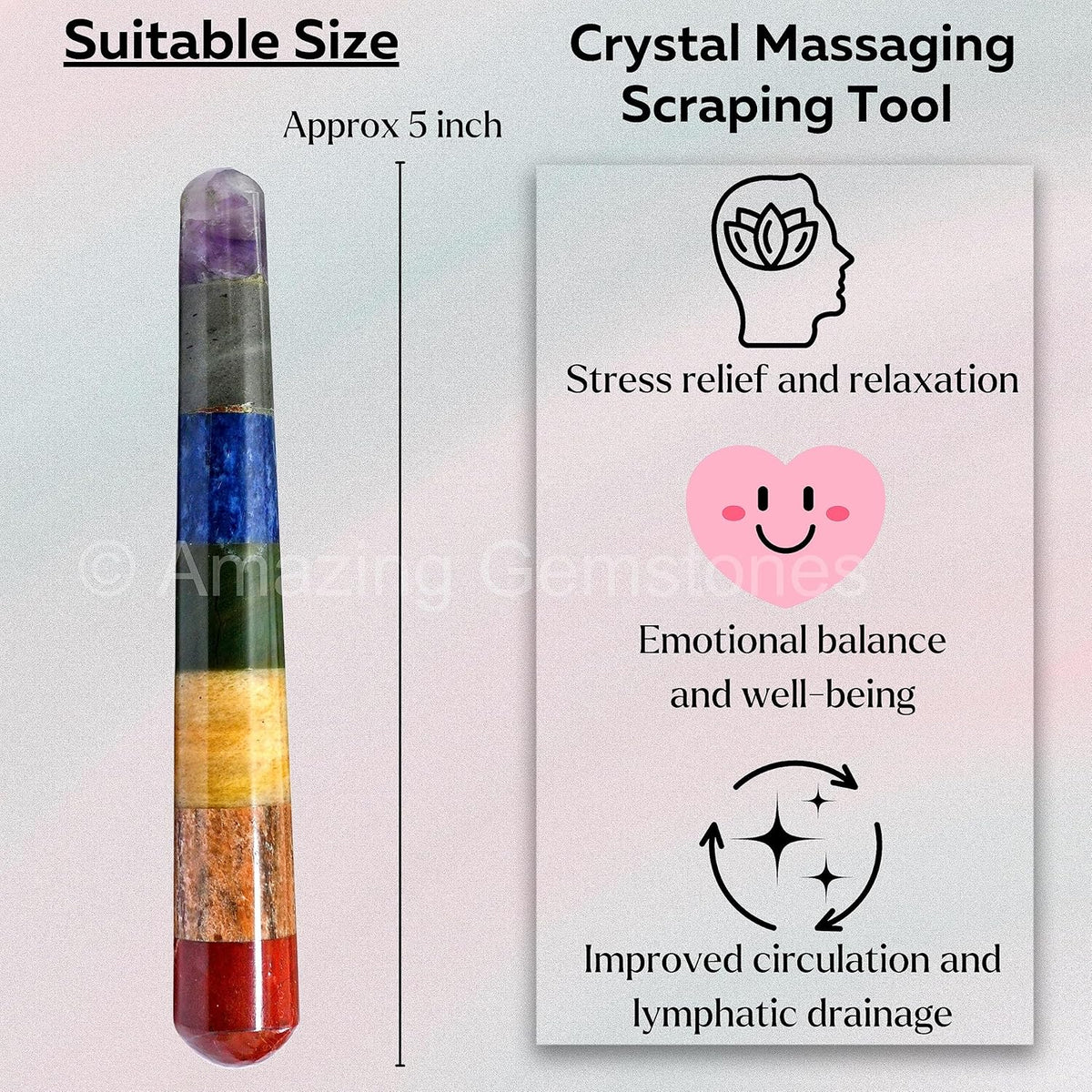 Amazing Gemstone Large Chakra Crystal Wand Massage Stick - Pelvic Wand Gua Sha for Adults