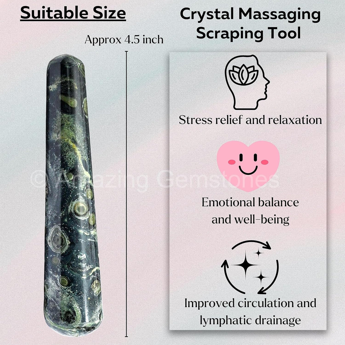 Amazing Gemstone Kambaba Jasper Crystal Wand Massage Stick - Pelvic Wand Gua Sha for Adults