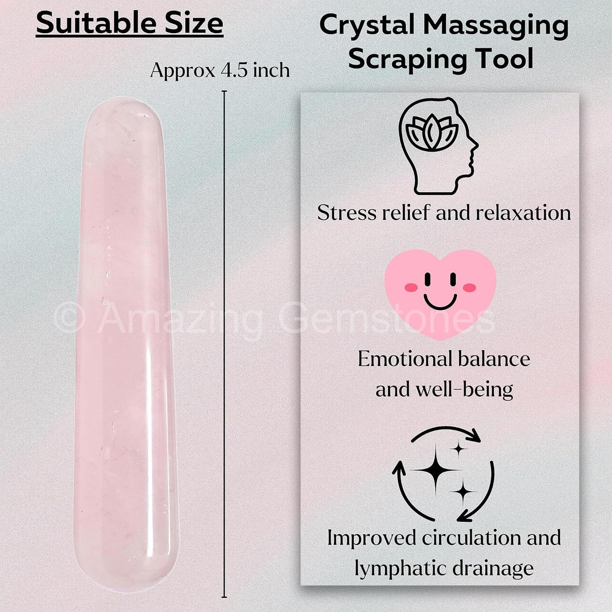 Amazing Gemstone Rose Quartz Crystal Wand Massage Stick - Pelvic Wand Gua Sha for Adults - Crystals