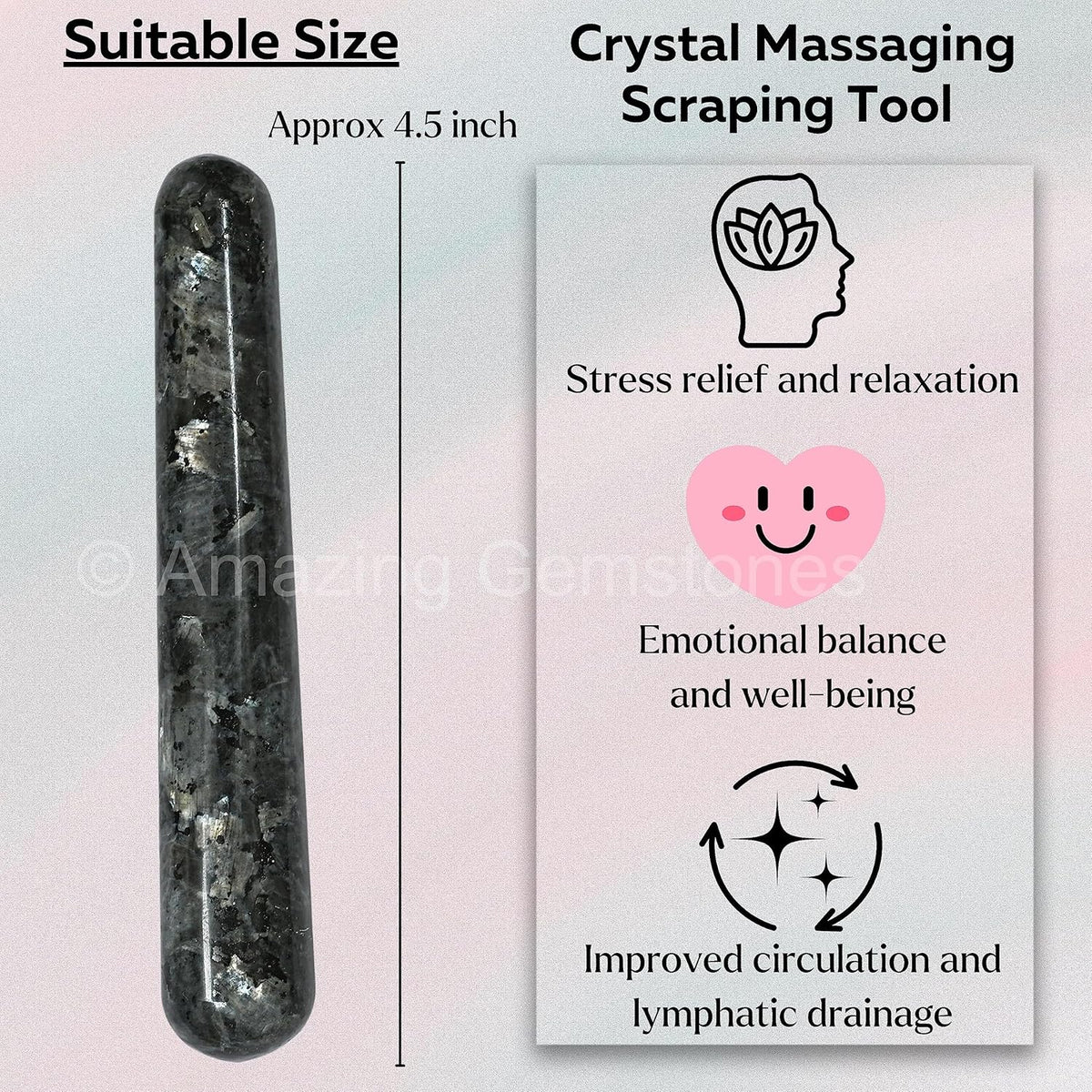 Amazing Gemstone Larvikite Crystal Wand Massage Stick - Pelvic Wand Gua Sha for Adults - Crystals