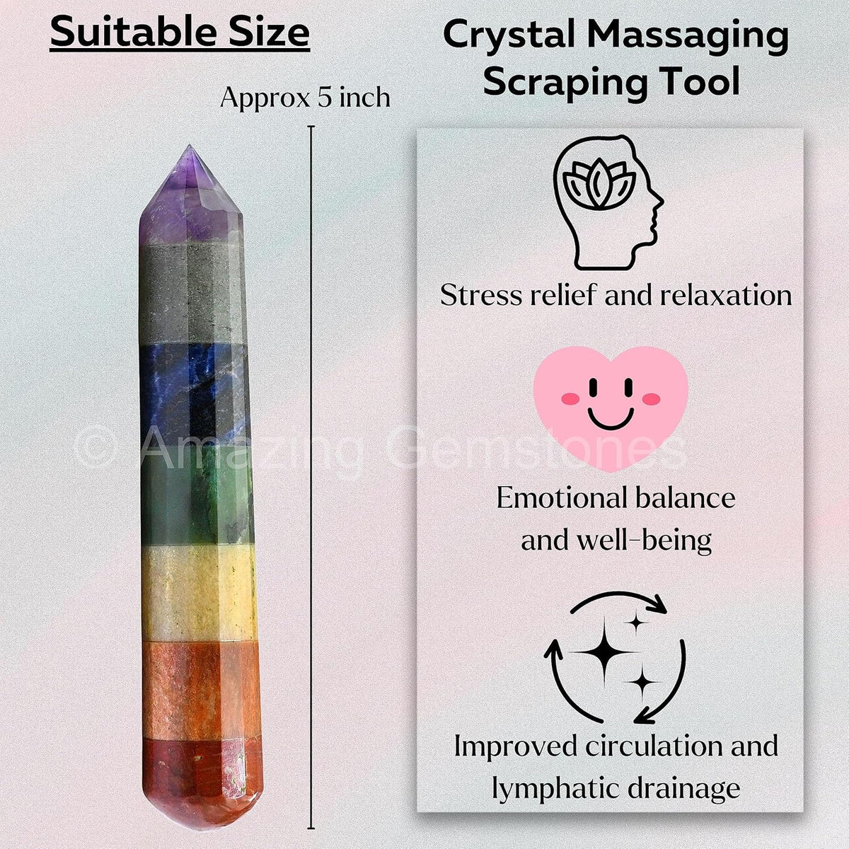 Amazing Gemstone Large Chakra Crystal Wand Massage Stick - Pelvic Wand Gua Sha for Adults