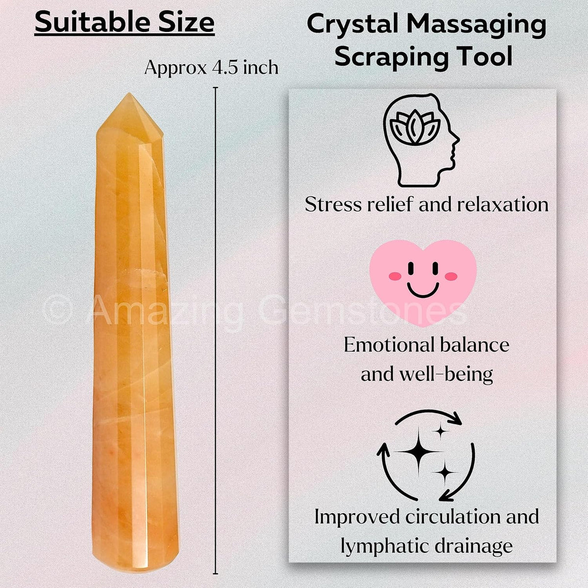 Amazing Gemstone Yellow Aventurine Crystal Wand Massage Stick - Pelvic Wand Gua Sha for Adults
