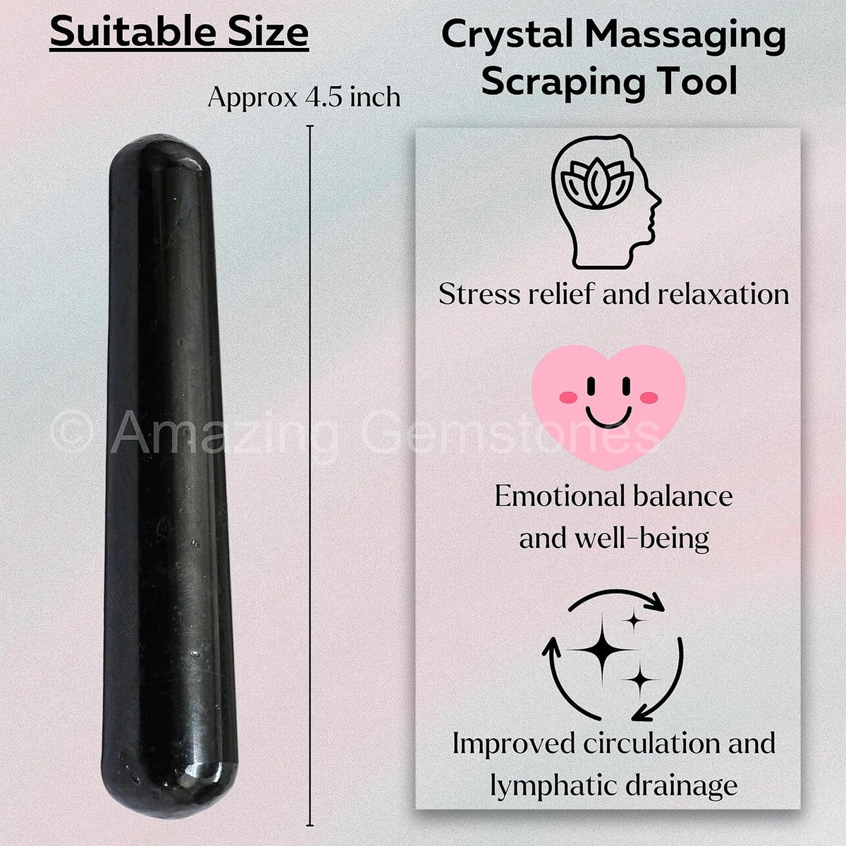 Amazing Gemstone Black Tourmaline Crystal Wand Massage Stick - Pelvic Wand Gua Sha for Adults