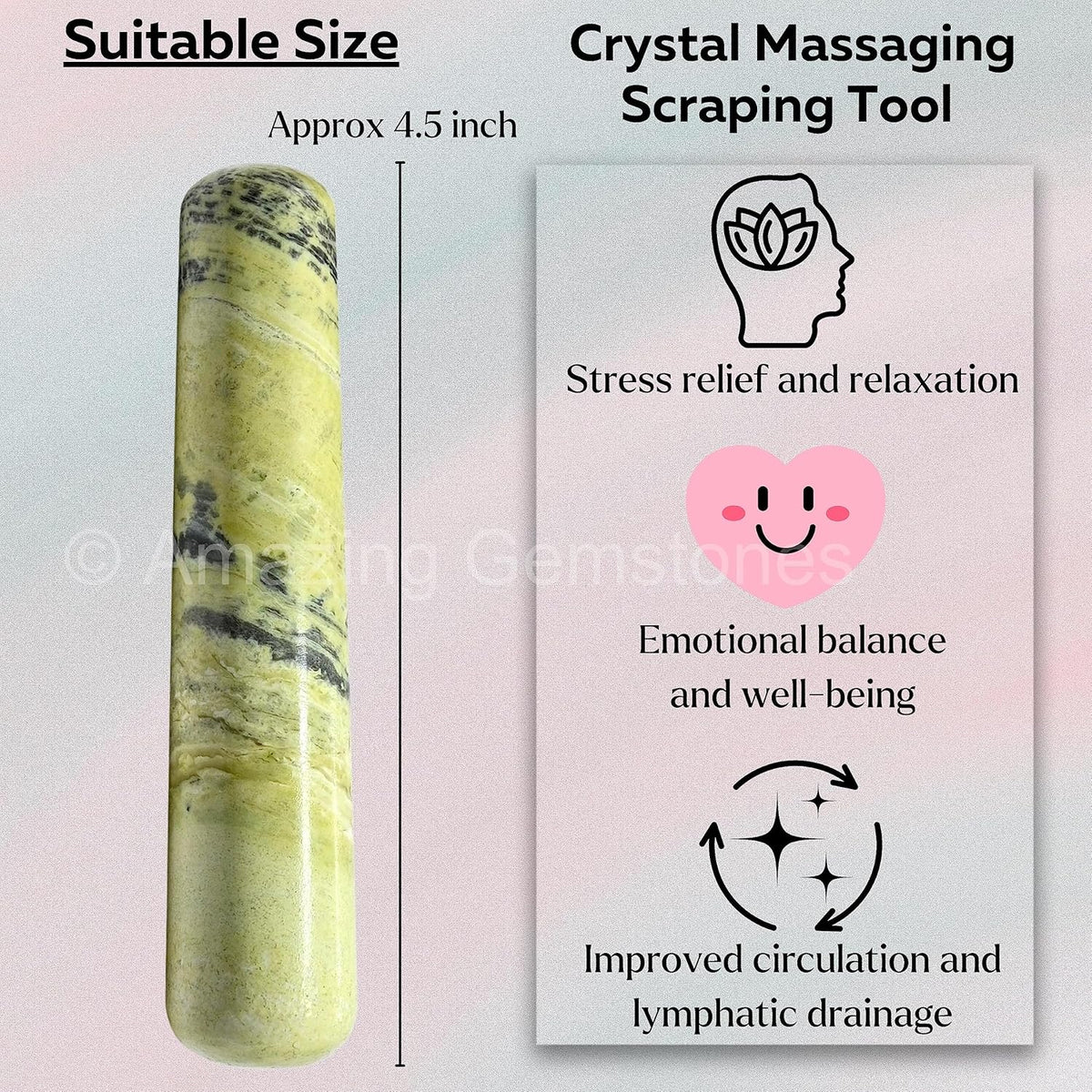 Amazing Gemstone Serpentine Crystal Wand Massage Stick - Pelvic Wand Gua Sha for Adults - Crystals