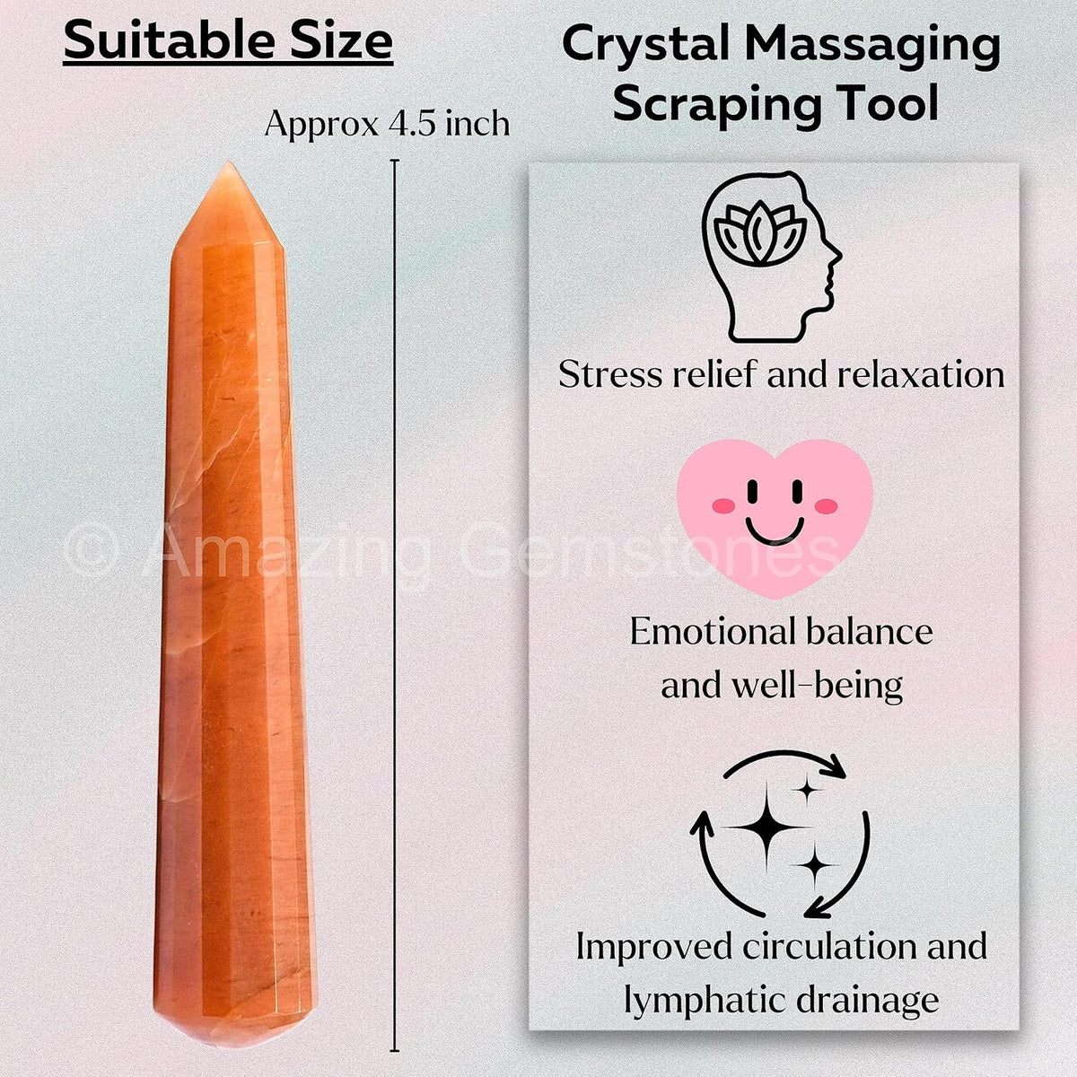 Amazing Gemstone Red Aventurine Crystal Wand Massage Stick - Pelvic Wand Gua Sha for Adults