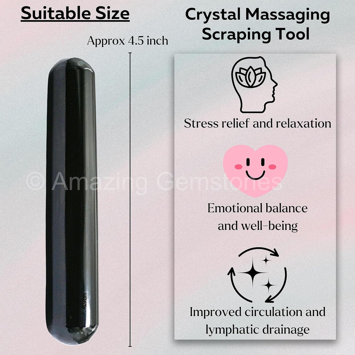 Amazing Gemstone Black Agate Crystal Wand Massage Stick - Pelvic Wand Gua Sha for Adults - Crystals