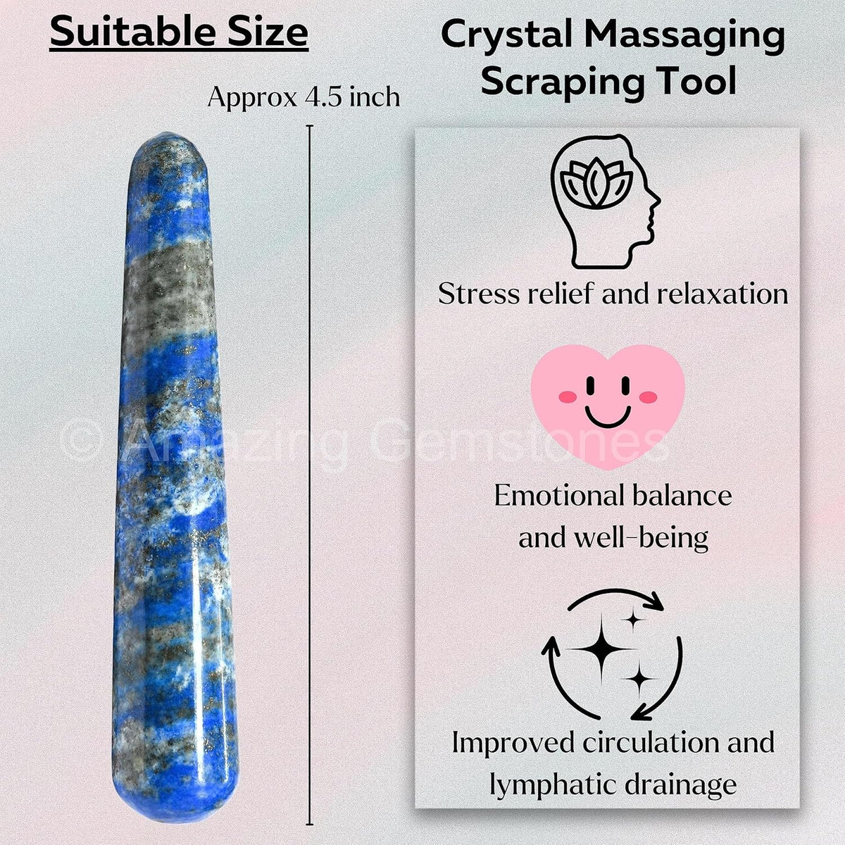 Amazing Gemstone Lapis Lazuli Crystal Wand Massage Stick - Pelvic Wand Gua Sha for Adults
