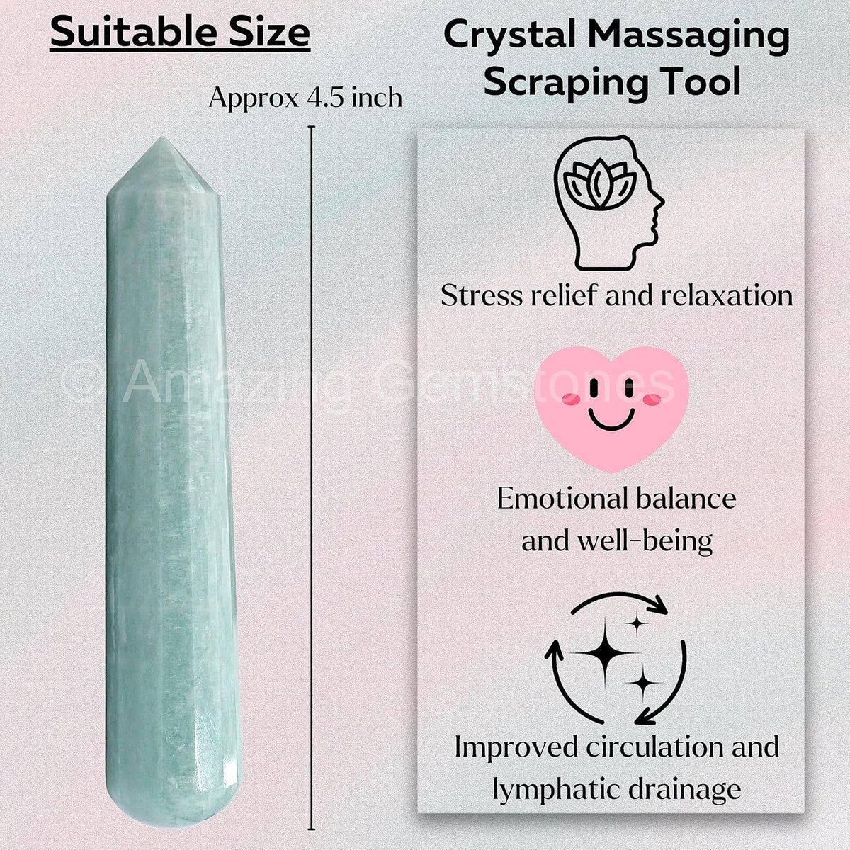 Amazing Gemstone Amazonite Crystal Wand Massage Stick - Pelvic Wand Gua Sha for Adults - Crystals
