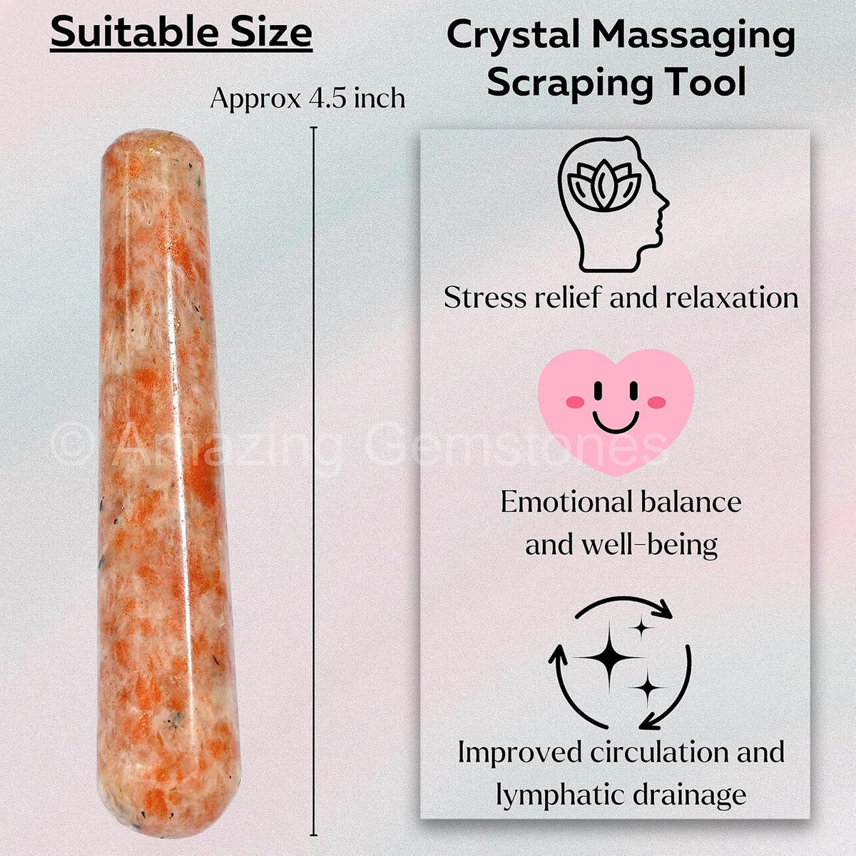 Amazing Gemstone Sunstone Crystal Wand Massage Stick - Pelvic Wand Gua Sha for Adults - Crystals
