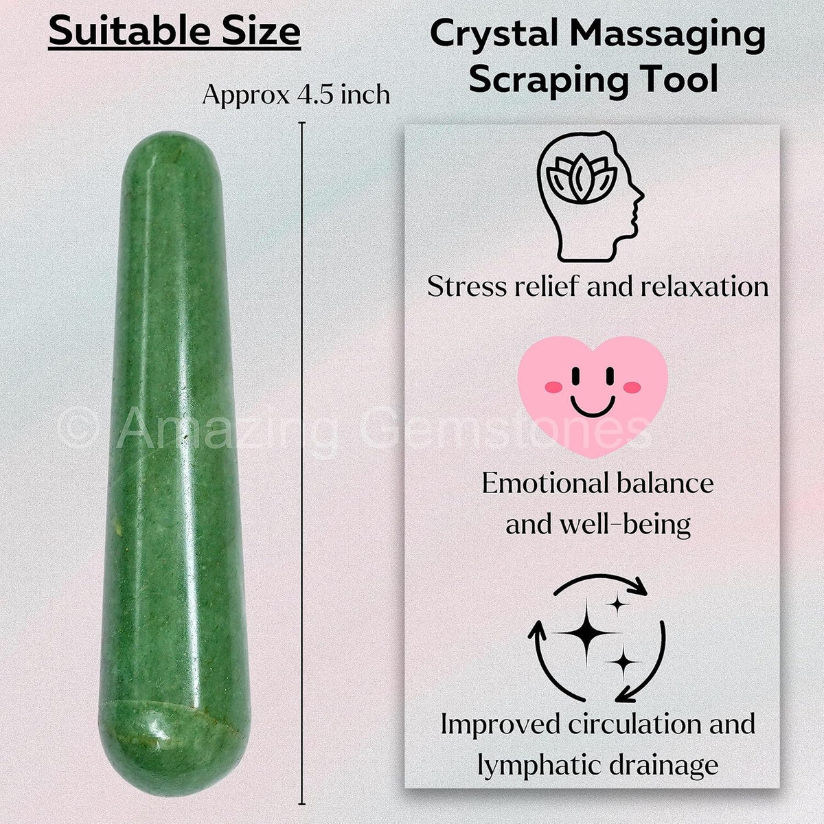 Amazing Gemstone Green Aventurine Crystal Wand Massage Stick - Pelvic Wand Gua Sha for Adults
